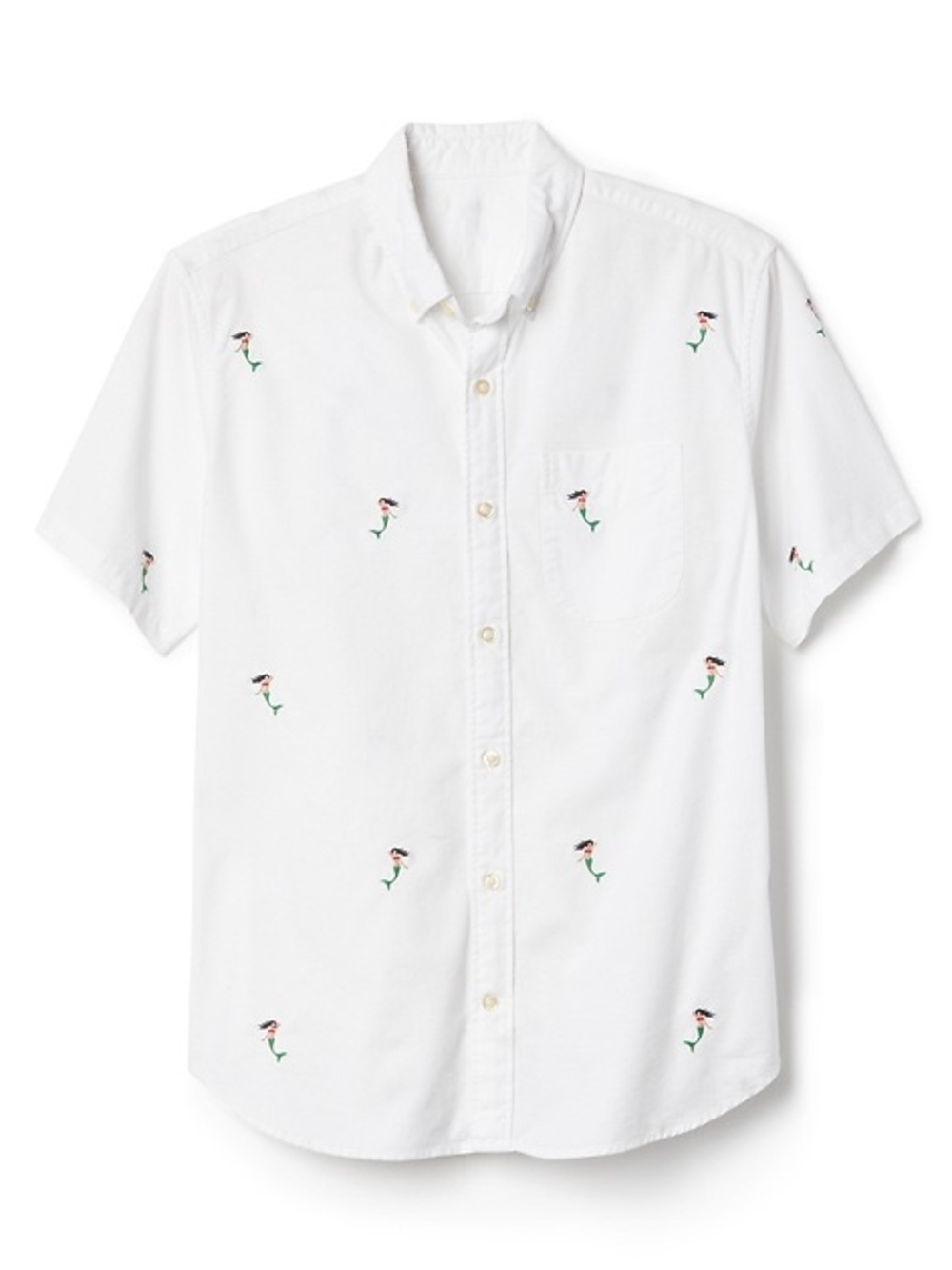 GAP Standard Fit Stretch Men's
Medium White Mermaid Embroidered
Button Up Shirt